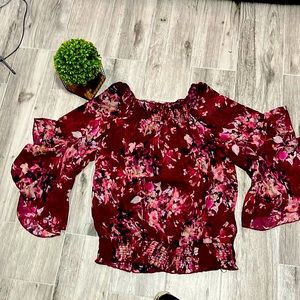 Burgundy floral blouse